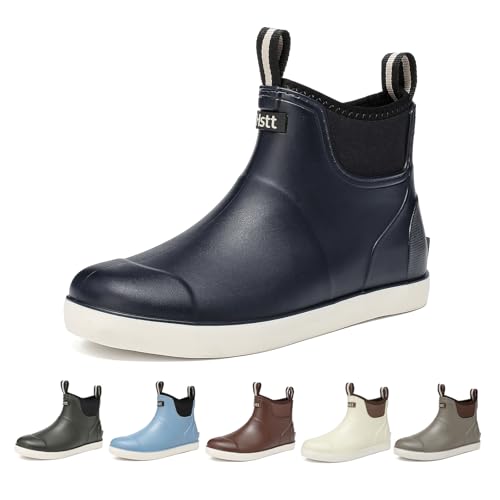 Herren Deck Boots Deck Schuhe Wasserdicht Regenstiefel Salzwasser Angeln Stiefeletten Rutschfeste Gummi Garten Muck Boots für Gartenarbeit Bootfahren Camping Segeln Angeln, Dunkelblau, 39.5 EU von HSBDNZQ