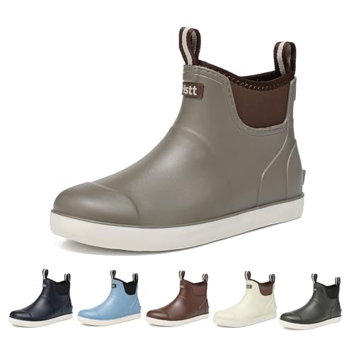 Herren Deck Boots Deck Schuhe Wasserdicht Regenstiefel Salzwasser Angeln Stiefeletten Rutschfeste Gummi Garten Muck Boots für Gartenarbeit Bootfahren Camping Segeln Angeln, GRAU, 42.5 EU von HSBDNZQ
