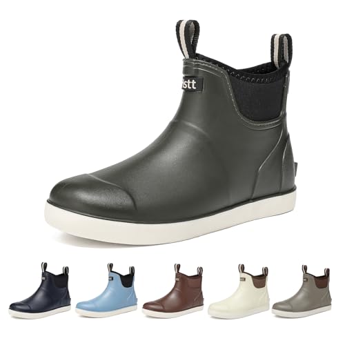Herren Deck Boots Deck Schuhe Wasserdicht Regenstiefel Salzwasser Angeln Stiefeletten Rutschfeste Gummi Garten Muck Boots für Gartenarbeit Bootfahren Camping Segeln Angeln, Grün , 38.5 EU von HSBDNZQ