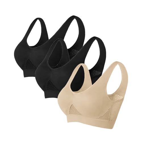 HSD Damen BH Große Größen Bra (1/2/3er Pack),2024 Neuer Großer Air-BH, Bequemer BH Atmungsaktiver und Bequemer Mesh-Sport-BH (b-Beige, L) von HSD