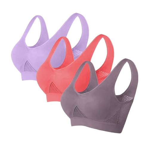 HSD Damen BH Große Größen Bra (1/2/3er Pack),2024 Neuer Großer Air-BH, Bequemer BH Atmungsaktiver und Bequemer Mesh-Sport-BH (b-Grey, L) von HSD