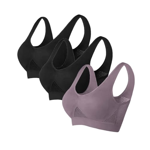 HSD Damen BH Große Größen Bra (1/2/3er Pack),2024 Neuer Großer Air-BH, Bequemer BH Atmungsaktiver und Bequemer Mesh-Sport-BH (b-White, L) von HSD