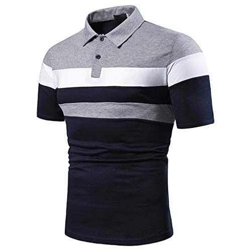 HSD Herren T-Shirt-Kontrast Kurzarm ， T Shirts Männer,Male Klassisches Kurzarm Stickerei T-Shirt Sommer Slim Fit Sports (Grey-1, L) von HSD