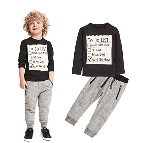 Kinder Jungen Trainingsanzug Pullover Sweatshirt Langarm Winter Oberteile Jogging Hose 2 Stück Kleidungsset lässige Jungenoutfits (4-black, 140) von HSD