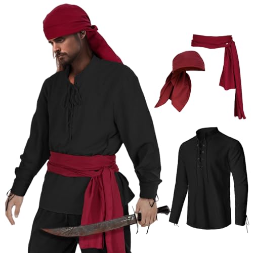 HSDOU Herren-Piratenkostüm-Set, Renaissance-Hemd, Mittelalter-Kostüm, Wikinger-Kostüm, 3-teilig, Z3760bk, XX-Large HSDOU Herren-Piratenkostüm-Set, Renaissance-Hemd, Mittelalter-Kostüm, Wikinger-Kostüm, 3-teilig, Z3760bk, XX-Large von HSDOU