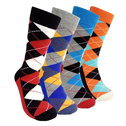 HSELL Herren-Socken, bunt, Argyle-Muster, modisch, lustig, Crew-Socken - - Einheitsgröße von HSELL