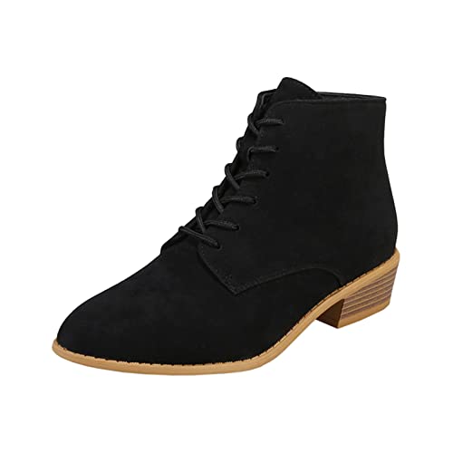 HSHA Damenmode aus massivem mit Schnürung vorne seitlicher Reißverschluss mit klobigem Absatz Kurze Stiefel Damen Größe 45 (Black, 42) von HSHA