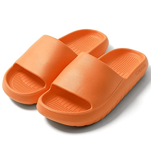 HSHAPAY Hausschuhe für Damen und Herren, Strandrutschen, rutschfest, leicht, offener Zehenbereich, Duschschuhe, schnell trocknend, extra dicke Sandalen, Orange 2, 37/38 EU von HSHAPAY