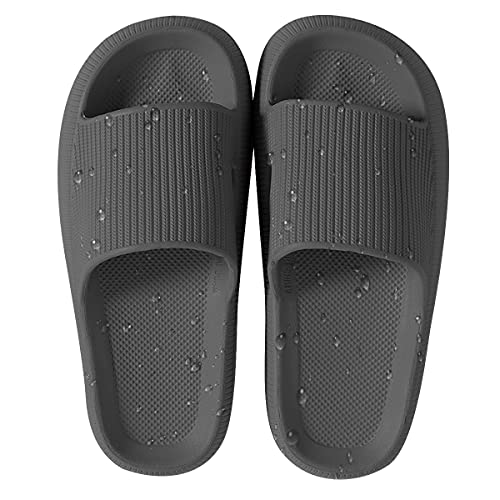 HSHAPAY Hausschuhe für Damen und Herren, Strandrutschen, rutschfest, leicht, offener Zehenbereich, Duschschuhe, schnell trocknend, extra dicke Sandalen, Schwarz , 36/36.5 EU von HSHAPAY