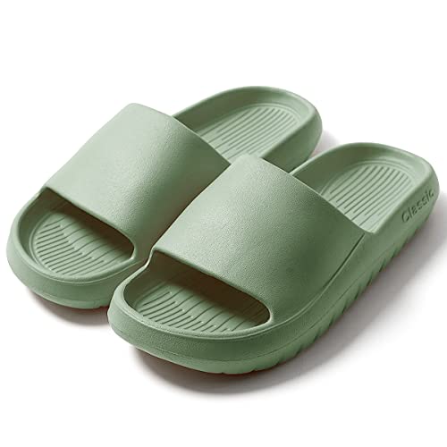 HSHAPAY Unisex Badeschuhe Damen Slides Sandalen Hausschuhe Herren Sommer Garten Badelatschen Rutschfest Plattform Badeschlappen Slippers Slide Indoor/Outdoor (36/37, Hellgrün, numeric_36) von HSHAPAY