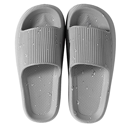 HSHAPAY Unisex Badeschuhe Damen Slides Sandalen Hausschuhe Herren Sommer Garten Badelatschen Rutschfest Plattform Badeschlappen Slippers Sommer Slide Indoor/Outdoor (36/37, grau, numeric_36) von HSHAPAY