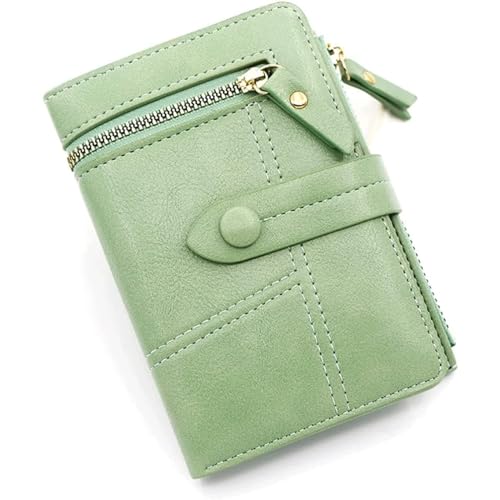 HSHTTKL Portemonnaie Damen-Geldbörse, niedlich, frisch, Kurze Geldbörsen, Kreditkartenfalte, kleine tragbare Tasche, Münzfach, Faltdesign für Frauen, Grün Kompakt von HSHTTKL