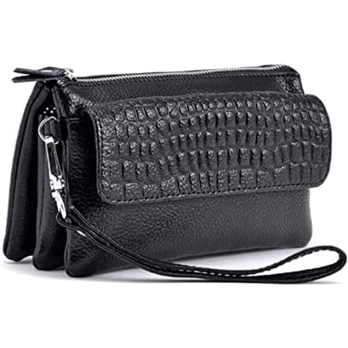 HSHTTKL Portemonnaie Leder-Geldbörse mit langem Reißverschluss, Karte, Damen-Geldbörse, Clutch, tragbar, für Damen, klassisches Damen-Vintage-Design, schwarzes Münzfach, Geschenk Kompakt von HSHTTKL