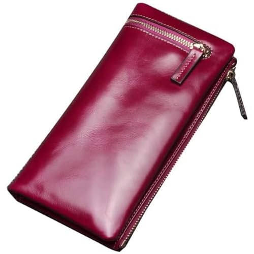 HSHTTKL Portemonnaie VGroße Kapazitätsbrieftasche mit Mehreren Kartenfächern, Reißverschlussfach, Klassische Geldbörsen, Elegante Lange Damen-Münzfach-Retro-Geldbörsen Kompakt von HSHTTKL