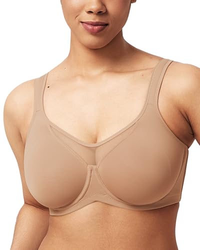 HSIA Minimizer BH Damen mit Bügel Große Brüste Starker Halt Tshirt Vollschalen Ungepolsterte Übergröße BHS Dunkles Beige 85E von HSIA