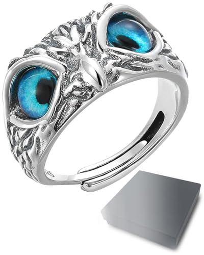 HSIXHAF 1 PCS Eulenring mit Einstellbare Öffnung, Ringe für Frauen und Mädchen, Blaue Augen, Wednesday, Mit schwarzer Geschenkbox von HSIXHAF