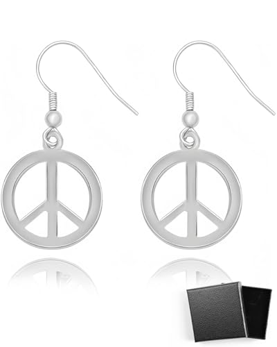 HSIXHAF 1 Paar Frieden-Ohrringe Geometrische Große Runde Statement Ohrringe Hippie Studs Schmuck Accessoires Mädchen Frauen, Silber von HSIXHAF