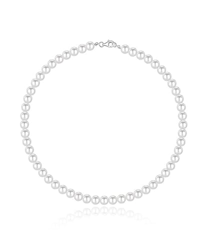 HSIXHAF 1 Stück 8 mm Perlenkette für Herren Halsketten Herren Faux Perlenkette 18Zoll Länge Perlenkette Choker Halskette Weiße Perlenkette Herrenschmuck von HSIXHAF