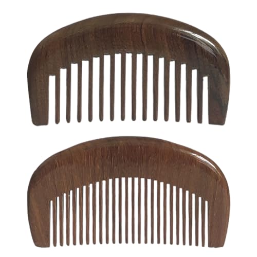 HSIXHAF 2 pcs Sandelholz Haarkamm Holzkamm Breiter Zahnkamm Natürliche Grünes Antistatisch Frisierkamm Massage Grob Haarkamm Reise Haarentwirrerbürste fur Damen und Herren, 2 Arten von Kammzähnen von HSIXHAF