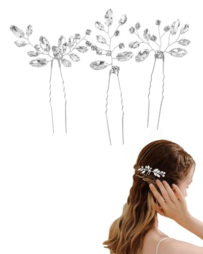 HSIXHAF 3 Stück Braut Hochzeit Blume Haarnadeln Perle Brautschmuck Hochzeit Haarschmuck Silber Haarspangen für Frauen und Mädchen von HSIXHAF