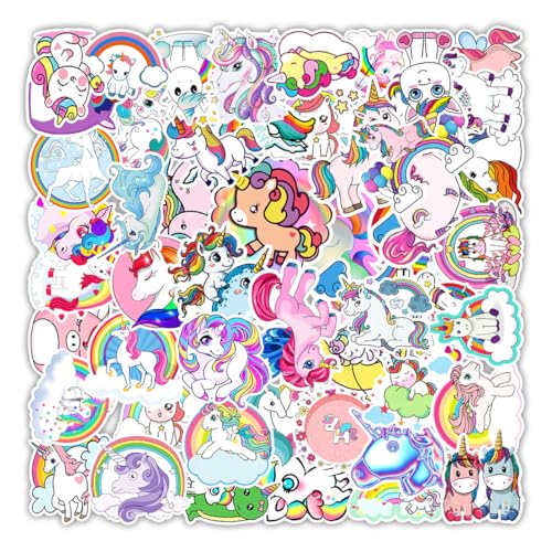 HSIXHAF 50 pcs Fahrradaufkleber Reflektierender Einhorn Aufkleber Ästhetische Autoaufkleber Wasserdichte Graffiti Einhörner Vinyl Fahrrad Aufkleber Skateboards Helm, für Kinderfahrräder und Roller von HSIXHAF