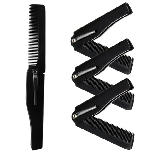 HSIXHAF Kamm Männer Klappbar, 4 pcs Styling Haarkamm Kunststoff Taschen-Bartkamm Tragbar Mini Hair Comb Antistatisch für Vater Friseur Frauen Barber alle Haartypen Reisen Entwirrer von HSIXHAF