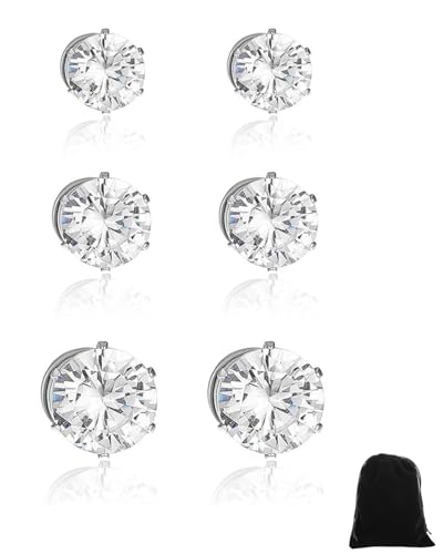 HSIXHAF Magnet Ohrringe Set für Herren Damen, Edelstahl Zirkonia Magnetische Ohrstecker Non-piercing Clips Fake Plug Tunnel Ohrclip Ohne Ohrloch von HSIXHAF