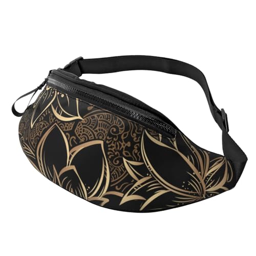 HSJFS Eiffelturm mit rotem Regenschirm bedruckt, modische Hüfttasche, verstellbare Hüfttasche, lässige Brusttasche, Boho Gold Lotus Blumen, Einheitsgröße von HSJFS