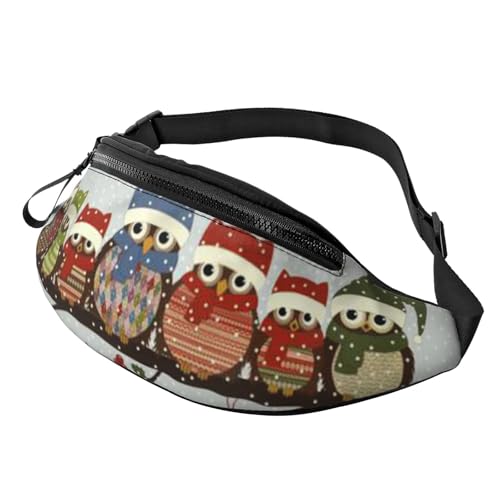 HSJFS Eiffelturm mit rotem Regenschirm bedruckt, modische Hüfttasche, verstellbare Hüfttasche, lässige Brusttasche, Niedliche Weihnachtseulen auf Ast, Einheitsgröße von HSJFS