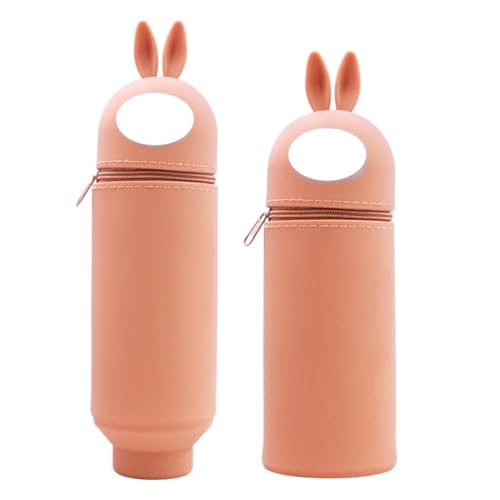 HSKRKOW Niedlich 2-in-1 mäppchen mädchen federmäppchen mädchen Federmäppchen aus Silikon Multifunktionales Wasserdichtes Mäppchen Für labubu Kinder Legami（Hellbraun） von HSKRKOW