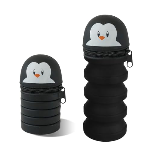 HSKRKOW Zusammenklappbar Niedlich 2-in-1 mäppchen mädchen federmäppchen mädchen Federmäppchen aus Silikon Multifunktionales Wasserdichtes Mäppchen Für Kinder Legami（Pinguin） von HSKRKOW