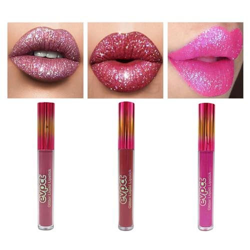 3-teiliges Set mit flüssigem Lippenstift von matt bis glitzernd, lang anhaltendes Lippenset für Frauen, wasserfester Lippenstift mit glänzenden Diamanten und Glitzer-Lipgloss (1,6,11) von HSLFUAI