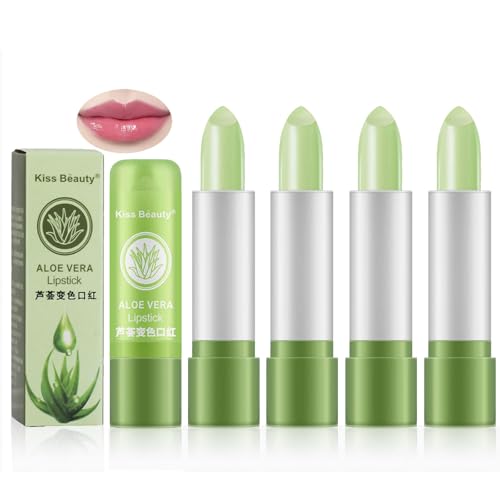 4 Stück Aloe Lippenbalsam Aloe Vera Temperatur Lippenstift, Magischer Temperatur Farbwechsel lip balm, feuchtigkeitsspendender Feuchtigkeitsspendendes Lippenpflege Aloe Vera Lipstick 4 Stück Aloe Lippenbalsam Aloe Vera Temperatur Lippenstift, Magischer Temperatur Farbwechsel lip balm, feuchtigkeitsspendender Feuchtigkeitsspendendes Lippenpflege Aloe Vera Lipstick von HSLFUAI