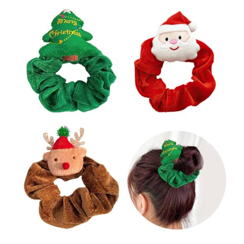 3 Stück Weihnachten Haargummis, Weihnachten Darm Haargummis, Haargummis Scrunchies für Damen, Geweih Weihnachts Haarreif Haarband Elastischer Pferdeschwanzhalter Haarseile von HSLPSM
