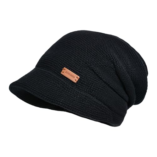 HSLPSM Mütze Damen, Damen Wintermütze Strickmütze, Gefütterte Basken mütze Mütze Strick Ballon mütze Warm Slouchy Mütze mit Visie, Weichem Innenfutter GefüTterte von HSLPSM