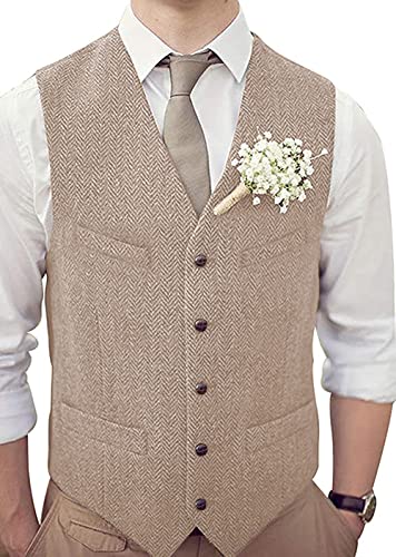 HSLS Männer Retro Anzug Weste Casual Dicke Tweed Wolle Herringbone Slim Fit V-Ausschnitt Weste Für Hochzeit(3XL, Champagner) von HSLS