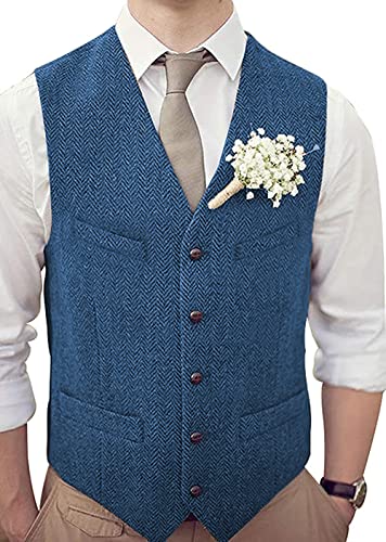 HSLS Männer Retro Anzug Weste Casual Dicke Tweed Wolle Herringbone Slim Fit V-Ausschnitt Weste Für Hochzeit(3XL,Hellblau) von HSLS