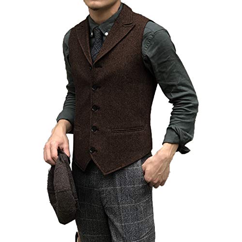 Herren Smoking Weste Freizeit Wolle Tweed Anzug Weste für die Hochzeit(Medium, Kaffee) von HSLS