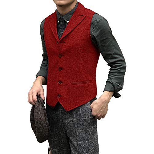 Herren Smoking Weste Freizeit Wolle Tweed Anzug Weste für die Hochzeit(X-Large, Rot) von HSLS