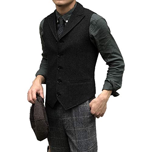 Herren Smoking Weste Freizeit Wolle Tweed Anzug Weste für die Hochzeit(XX-Large, schwarz) von HSLS