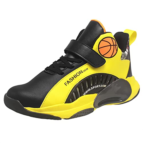 HSNA Basketball-Schuhe für Kinder Sportschuhe mit Klettverschluss Jungen(Schwarz Gelb 30 EU) von HSNA