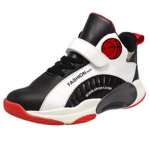 HSNA Basketball-Schuhe für Kinder Sportschuhe mit Klettverschluss Jungen(Schwarz Rot 31 EU) von HSNA