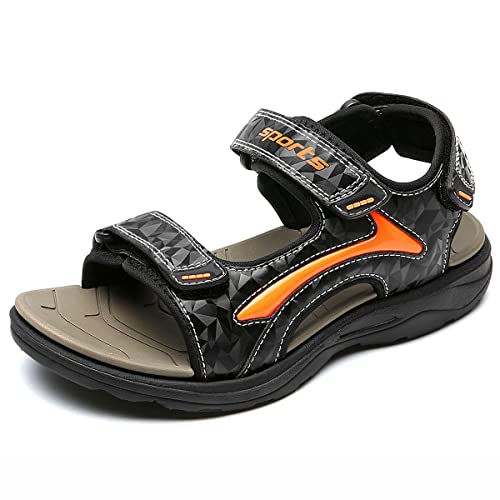 HSNA Kinder Sandalen Jungen Strandschuhe Peeptoe Bequem Sommerschuhe, Braun und orange 28 EU von HSNA