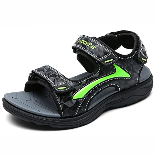 HSNA Kinder Sandalen Jungen Strandschuhe Peeptoe Bequem Sommerschuhe, Grau und grün 28 EU von HSNA