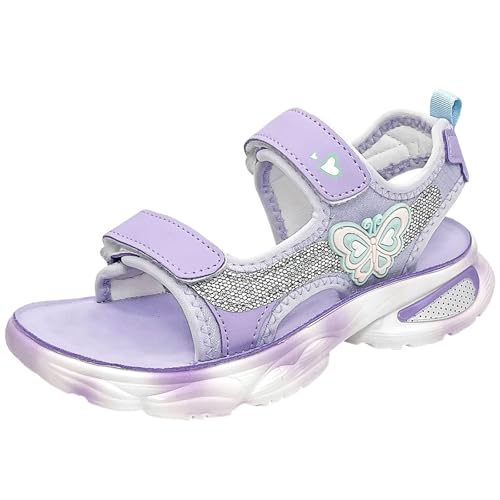 HSNA Kinder Sandalen Mädchen Strandschuhe Peeptoe Bequem Sommerschuhe, Lila Schmetterlinge 28 EU von HSNA