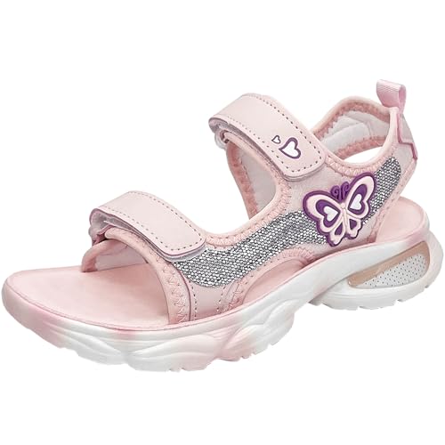 HSNA Kinder Sandalen Mädchen Strandschuhe Peeptoe Bequem Sommerschuhe, Rosa Schmetterlinge 36 EU von HSNA