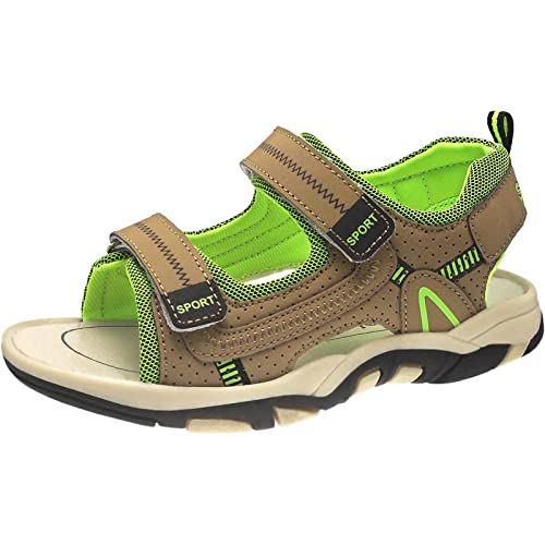 HSNA Kinder Sandalen Peeptoe Bequem Strandschuhe Jungen Sport Outdoor Sommerschuhe, Braun/Grün 25 von HSNA