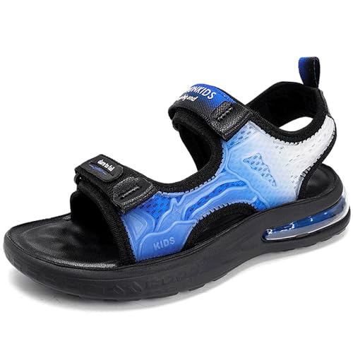 HSNA Kinder Sandalen mit Luftkissen Jungen Strandschuhe Weiche Sohle Peeptoe Sommerschuhe, Schwarz und Blau 32 EU von HSNA