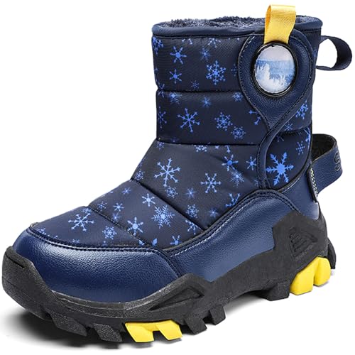 HSNA Winterstiefel für Kinder Jungen Mädchen Schneestiefel Warmfutter Rutschfeste Größe 29-39(Dunkelblau 34 EU) von HSNA