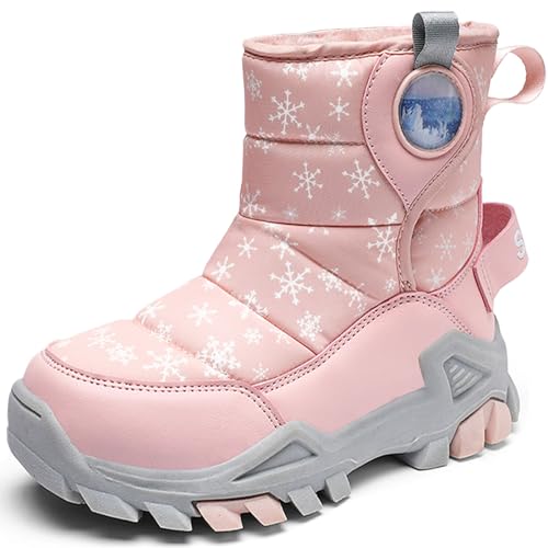 HSNA Winterstiefel für Kinder Jungen Mädchen Schneestiefel Warmfutter Rutschfeste Größe 29-39(Rosa 30 EU) von HSNA